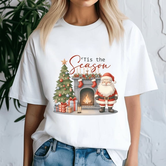 Tis The Season Cute Christmas Tree Santa Claus, Retro Christmas Shirt, Xmas TShirt, Cute Santa Claus Holiday, Merry Christmas Gift