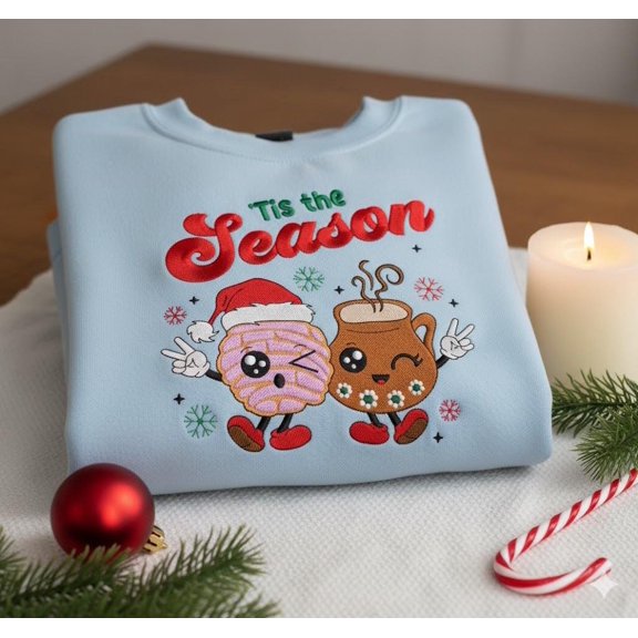 Tis The Season Embroidered Sweatshirt, Christmas Cookie An Tea Embroidered Shirt, Christmas Gift, Winter Gift