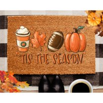 Tis The Season Fall Door Mat Fall Football Pumpkin Front Door Mat Autumn Entrance Rugs for Home Kitchen Autumn Doormat Decorations for Bathroom