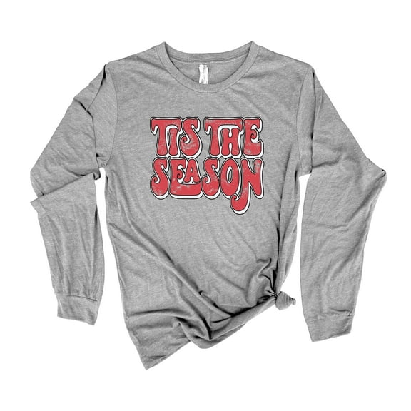 Tis The Season Festive Red and Green Retro Holiday Shirt Ladies Womens Long Sleeve T-shirt Christmas Graphic Tee-Athletic Heather-xxl