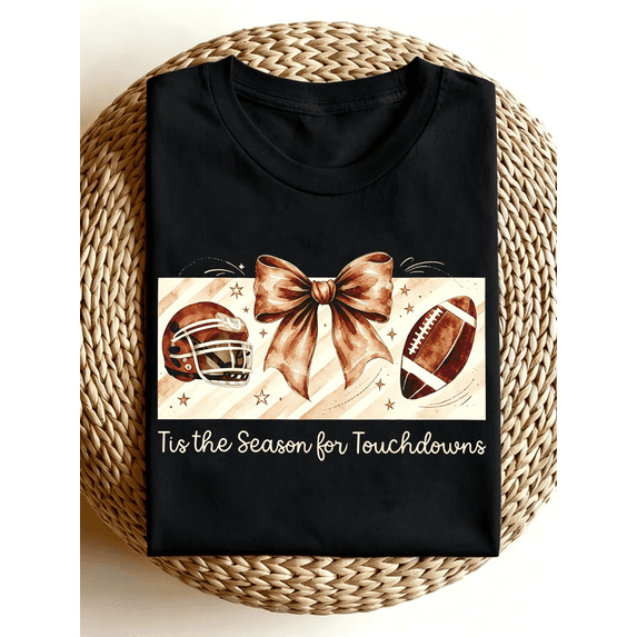 Tis The Season For Touchdowns Football Bow Graphic Fall Game Day Tshirt