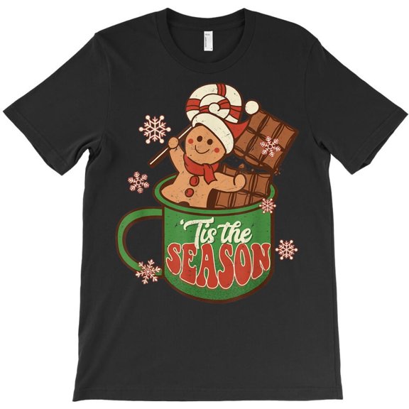 Tis The Season Funny Gingerbread Cookies Hot Cocoa Family Christmas Graphic H22760 T-Shirt, for Men and Women, Up to Size 5XL