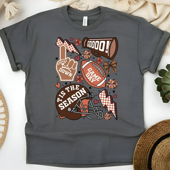 ’Tis The Season Game Day Shirt | Cute Football Cheer Graphic Tee, Dark Heather, Size S