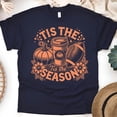 thumbnail image 1 of Tis The Season Graphic Tee | Pumpkin Coffee Football Shirt | Unisex Casual T-Shirt, Navy, Size 3XL, 1 of 6