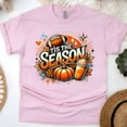 thumbnail image 1 of Tis The Season Graphic Tee | Pumpkin Football Coffee Shirt | Unisex Casual T-Shirt, Light Pink, Size XL, 1 of 6