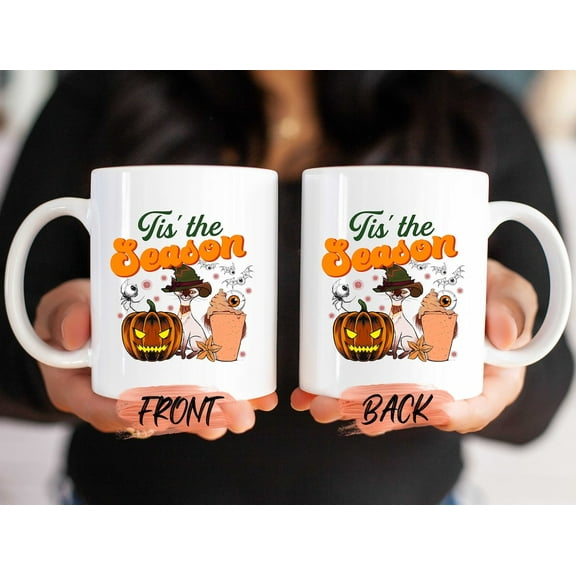 Tis’ The Season Halloween Mug, Happy Halloween Horror Cup For Men/Women Halloween, Pumpkin Coffee Mug 11oz
