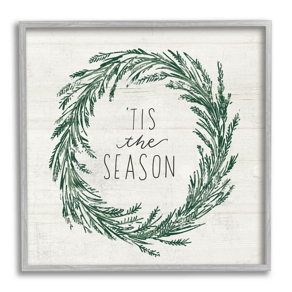 Tis The Season Holiday Wreath Holiday Graphic Art Gray Framed Art Print Wall Art