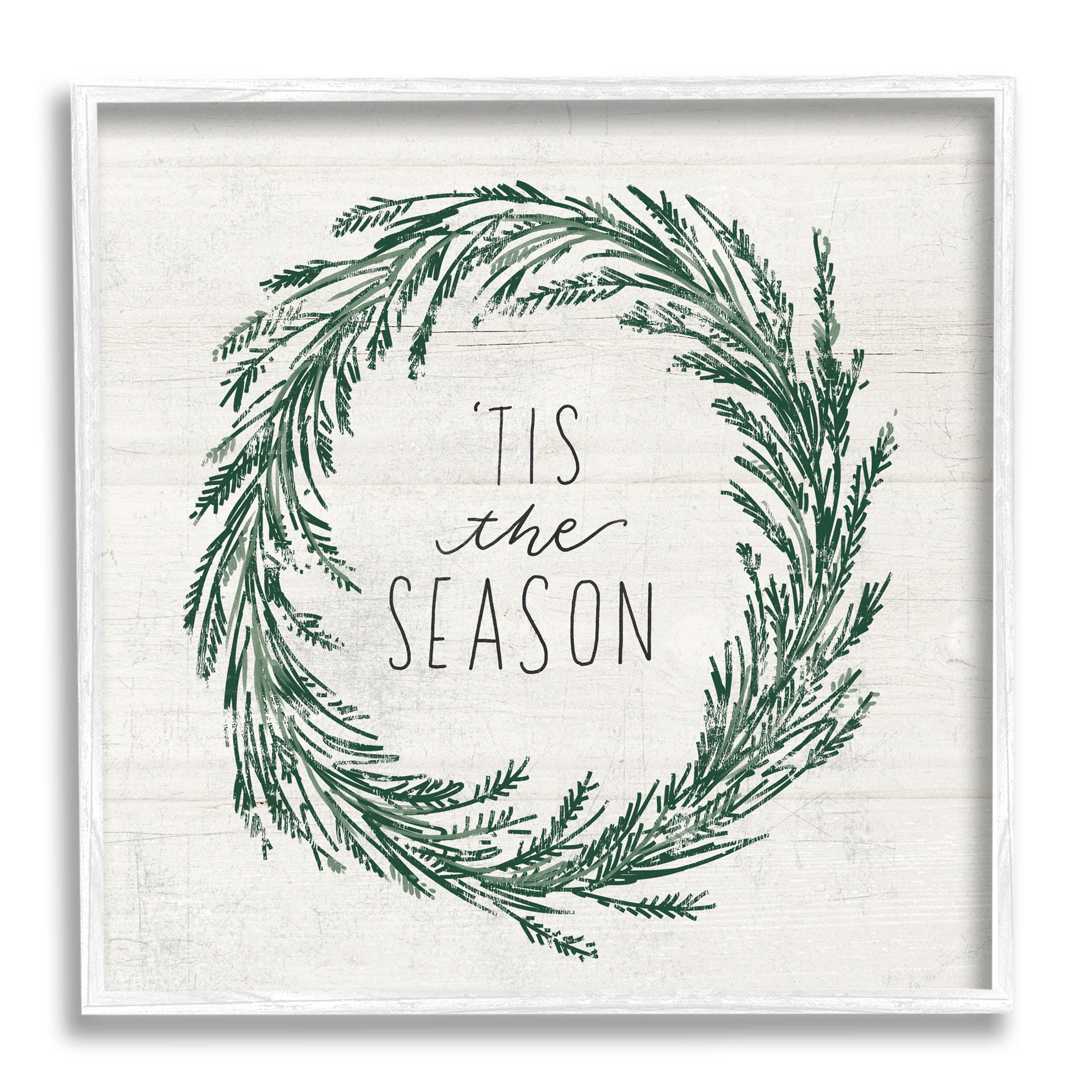 White Framed Rustic Holiday Wreath Wall Art