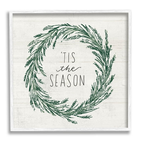 Tis The Season Holiday Wreath Holiday Graphic Art White Framed Art Print Wall Art