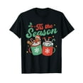 thumbnail image 1 of Tis The Season Hot Cocoa Gingerbread Christmas Retro Xmas Black T-Shirt, 1 of 5