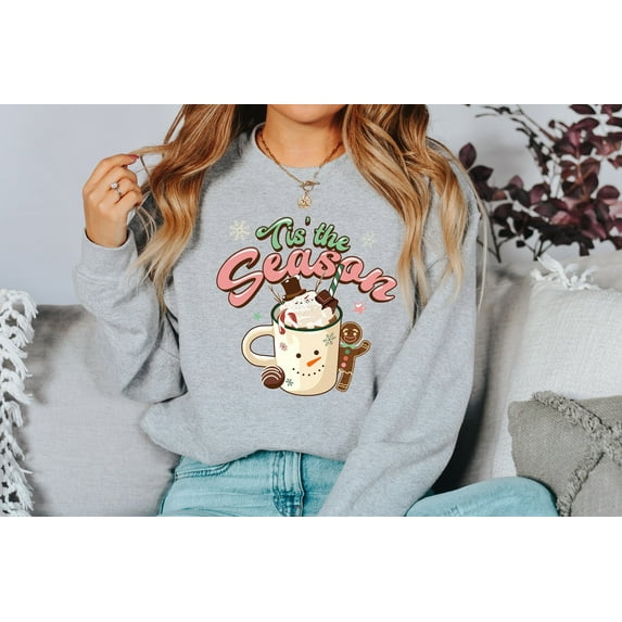 Tis The Season Hot Cocoa Sweater, Vintage Christmas, Christmas Sweatshirt, Women's Cute Santa, Xmas Graphic Pullover, Holiday Ugly Sweater 1296076728