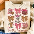 thumbnail image 1 of Tis The Season Mexican Christmas Sweater, Coquette Bow Pink Calories No Cuentan Funny Spanish Sweatshirt, 1 of 5