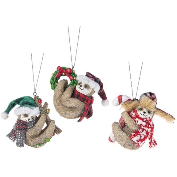 Tis The Season Sloths Ornaments 3pc Set Resin