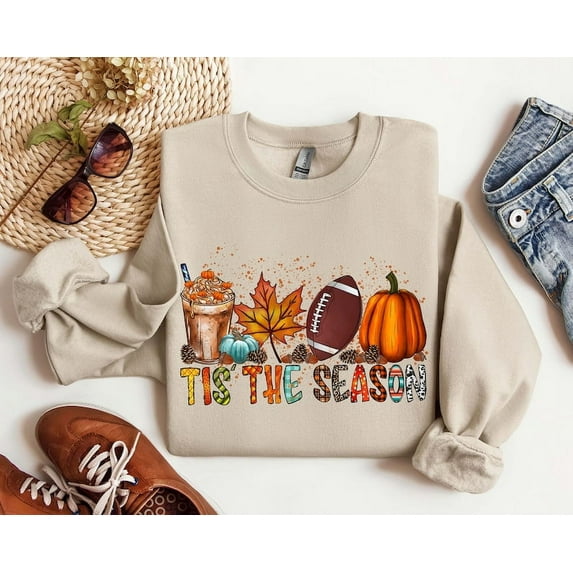 Tis The Season Sweatshirt, Fall Pumpkin Shirt, Football Shirts For Women, Women Fall Tees, Fall Season Shirts, Cute Pumpkin Shirt, Fall Tee TH030635