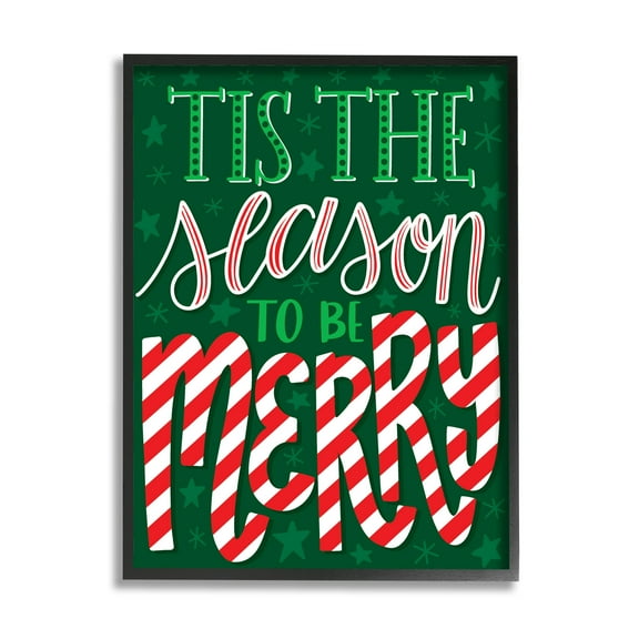 Tis The Season To Be Merry Patterned Holiday Graphic Art Black Framed Art Print Wall Art