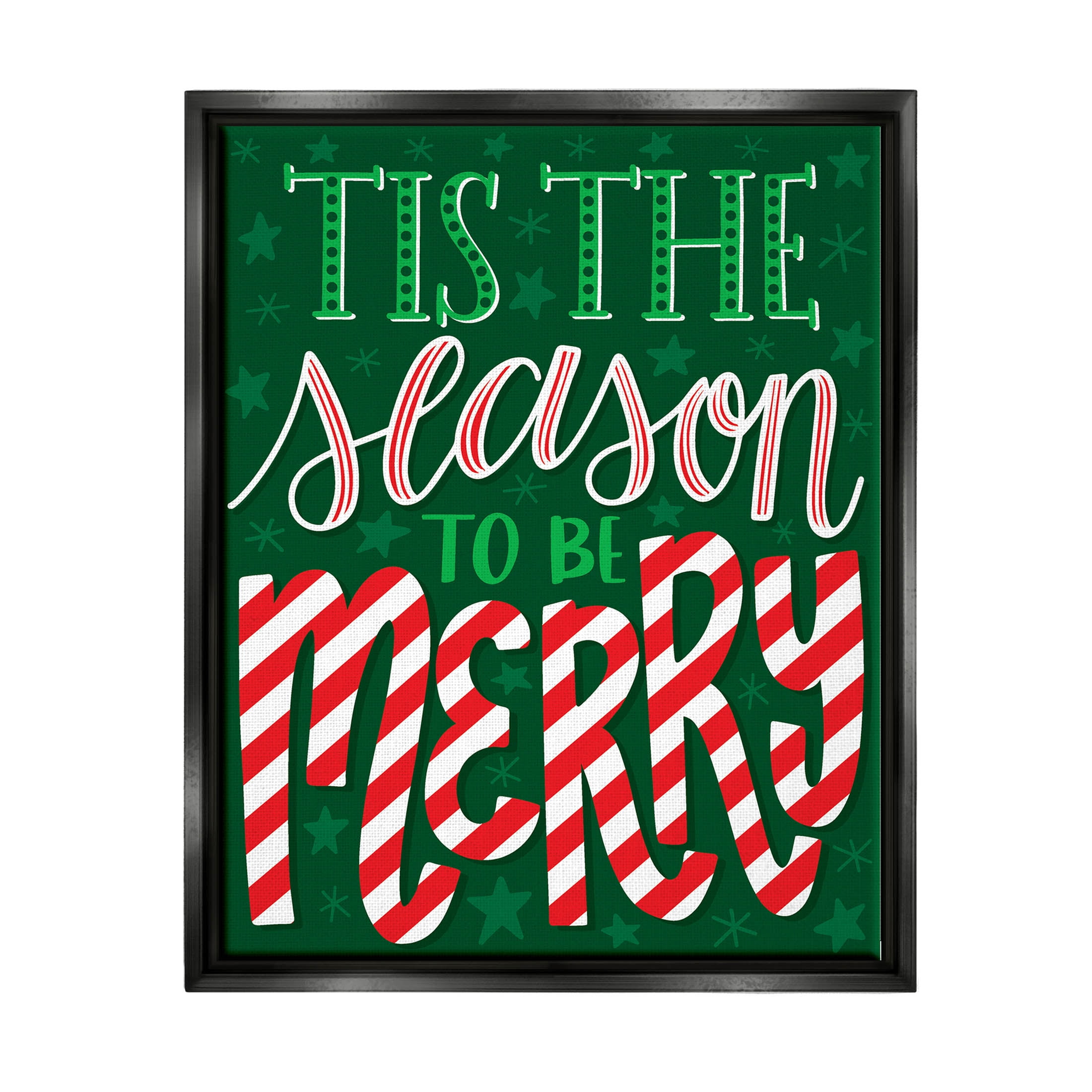 Tis The Season To Be Merry Patterned Holiday Graphic Art Jet Black Framed Art Print Wall Art