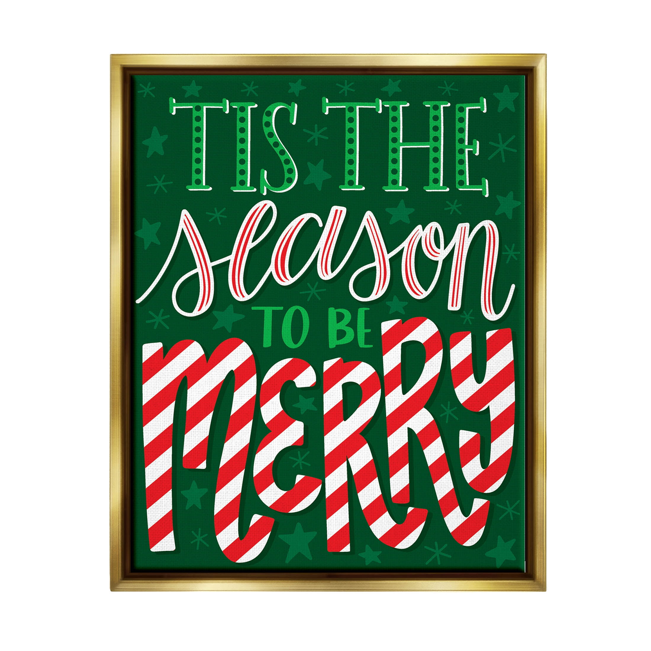 Tis The Season To Be Merry Patterned Holiday Graphic Art Metallic Gold Framed Art Print Wall Art