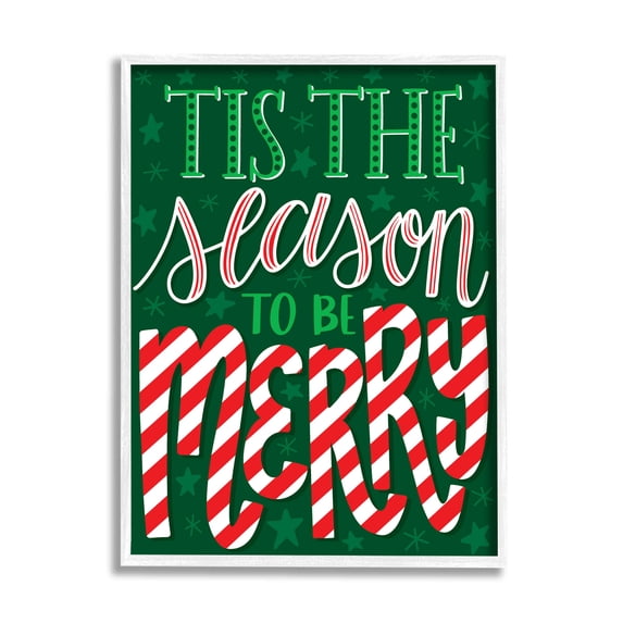 Tis The Season To Be Merry Patterned Holiday Graphic Art White Framed Art Print Wall Art
