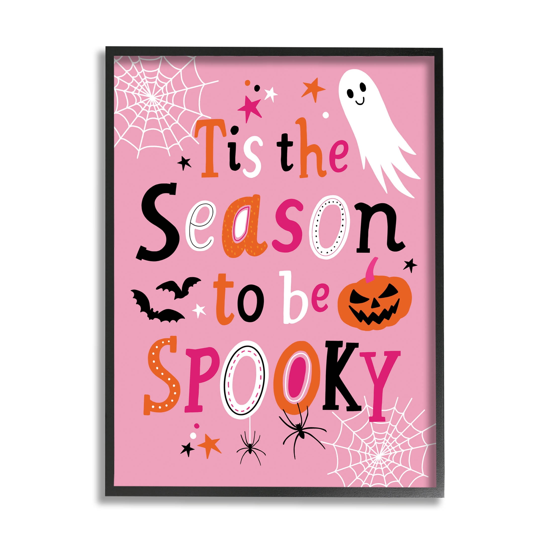 Tis The Season To Be Spooky Ghost Phrase Holiday Graphic Art Black Framed Art Print Wall Art