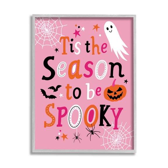 Tis The Season To Be Spooky Ghost Phrase Holiday Graphic Art Gray Framed Art Print Wall Art