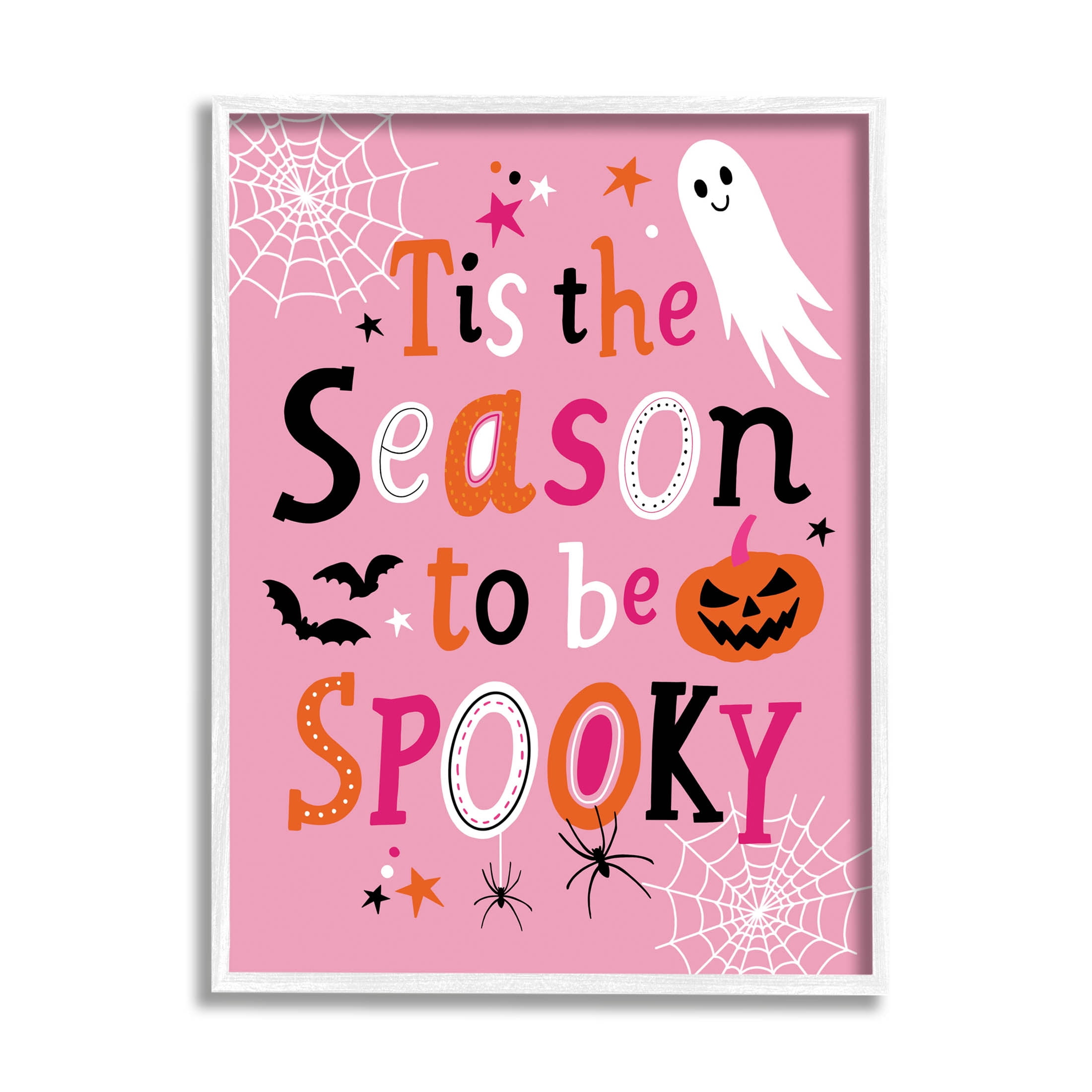 Tis The Season To Be Spooky Ghost Phrase Holiday Graphic Art White Framed Art Print Wall Art