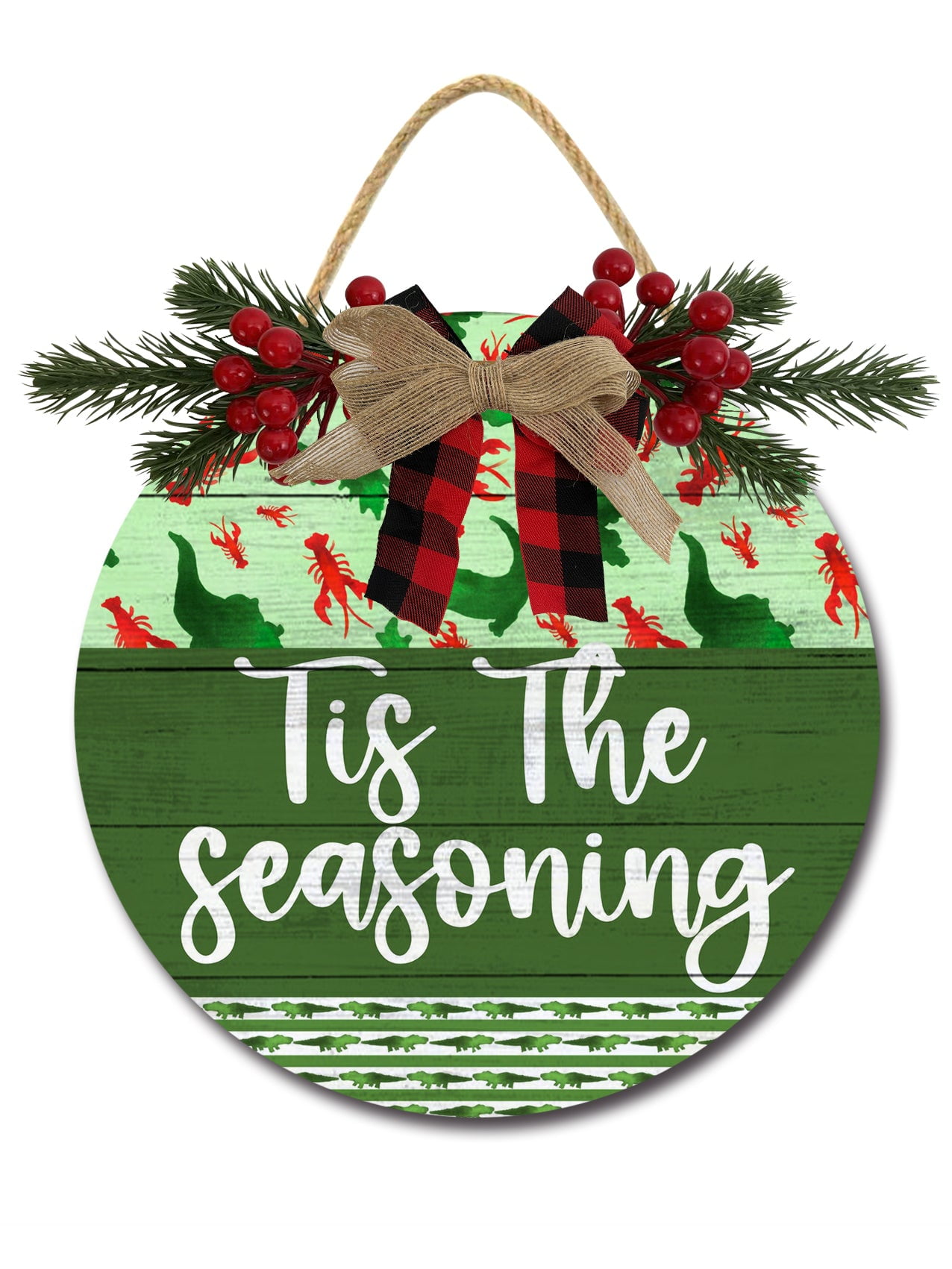 Tis The Seasoning Door Hanging Sign 12 Inch Wooden Wall Sign, Rustic