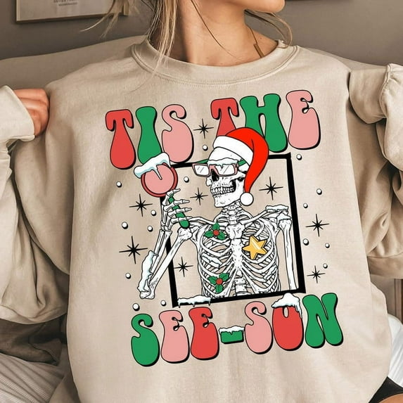 Tis The SeeSon Optometry Christmas Sweatshirt, Funny Skeleton Optometrist Shirt, Xmas Eye Doctor Crewneck