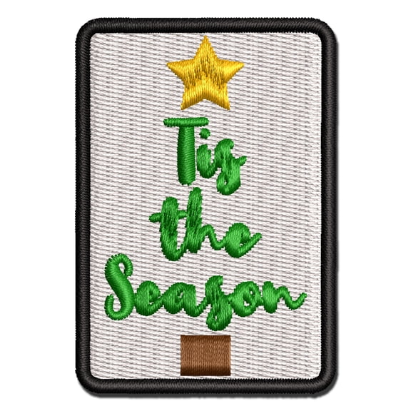 Tis the Season Christmas Tree Applique Multi-Color Embroidered Hook & Loop Patch - 2.0 Inch Mini