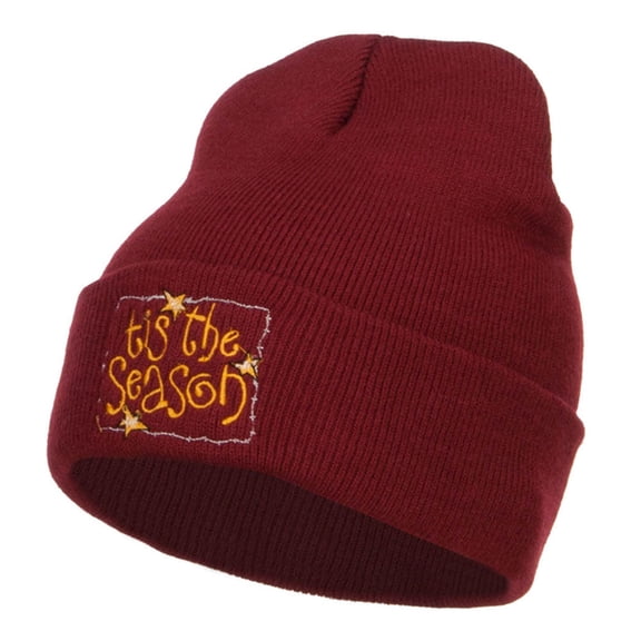 Tis the Season Embroidered Long Beanie - Maroon OSFM