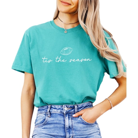 Tis the Season Fall Football Shirt for Women and Teens Trendy Funny Game Day Tee Seafoam Shirt Adult Small