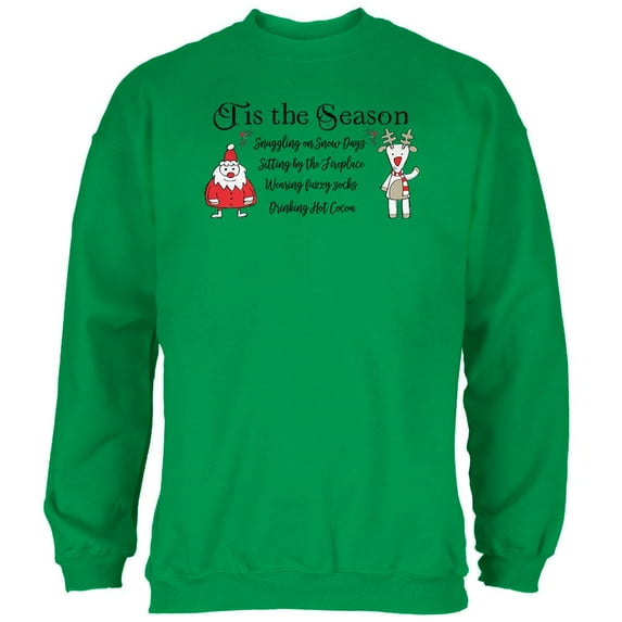Tis the Season Fireplace Fuzzy Socks Hot Cocoa Mens Sweatshirt Irish Green MD