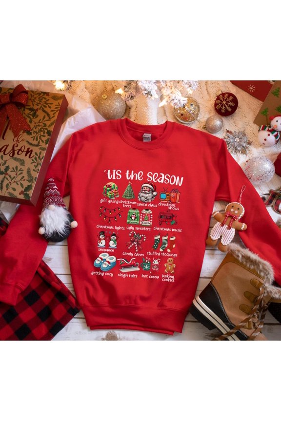 Tis the Season items Sweatshirt Snowman Santa Gingerbread Sweater for Her Retro Winter Crewneck Shirt Festive Tee Sweatshirt All Size S-5XL