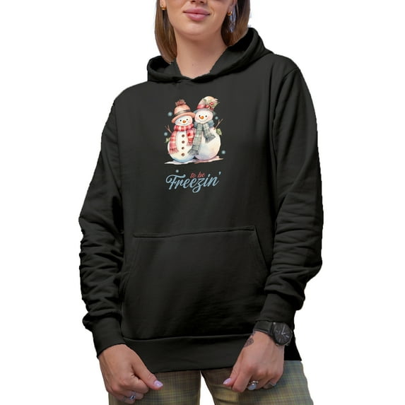 Tis the Season to Be Freezin, Watercolor Snowman Art, Winter or Christmas Gift, Black Hooded Sweatshirt or Hoodie, 3XL