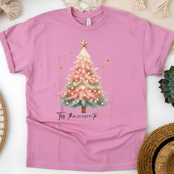 Tis the Season to Sparkle Shirt | Christmas Tree Lights Graphic Tee, Azalea, Size 3XL