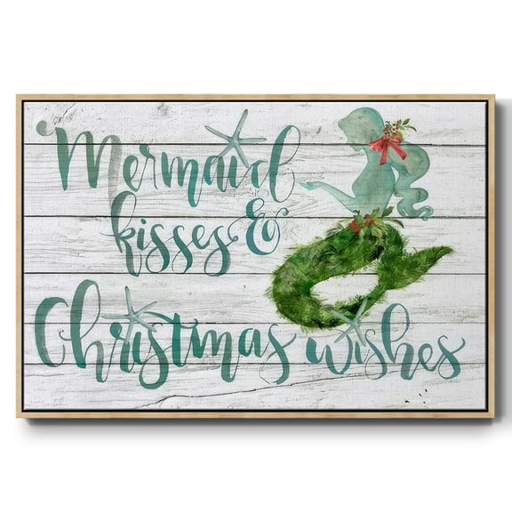Tis the Seasun Collection A - Framed Gallery Wrapped Holiday Canvas - 17 x 25 - Natural Wood Frame