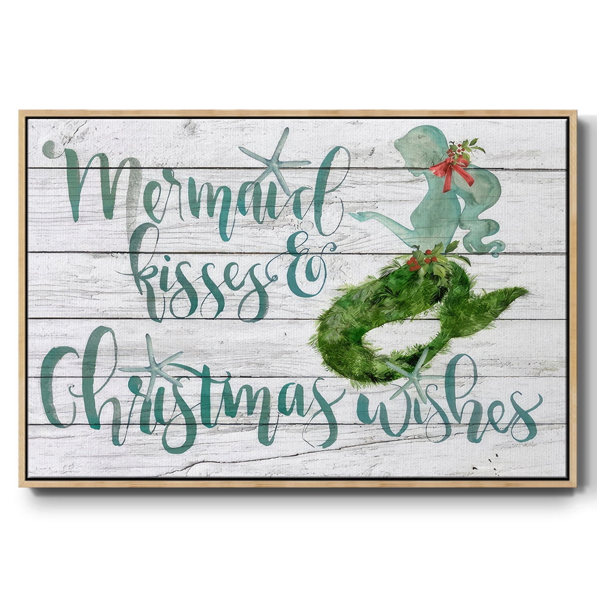 Tis the Seasun Collection A - Framed Gallery Wrapped Holiday Canvas - 27 x 41 - Natural Wood Frame