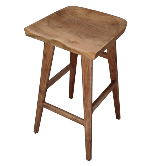 The Urban Port Tisa 29 Inch Backless Barstool, Handcrafted Saddle Seat in Natural Brown Acacia Wood