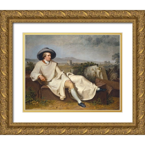 Tischbein, Johann Heinrich Wilhelm 24x20 Gold Ornate Wood Framed with Double Matting Museum Art Print Titled - Goethe in the Roman Campagna