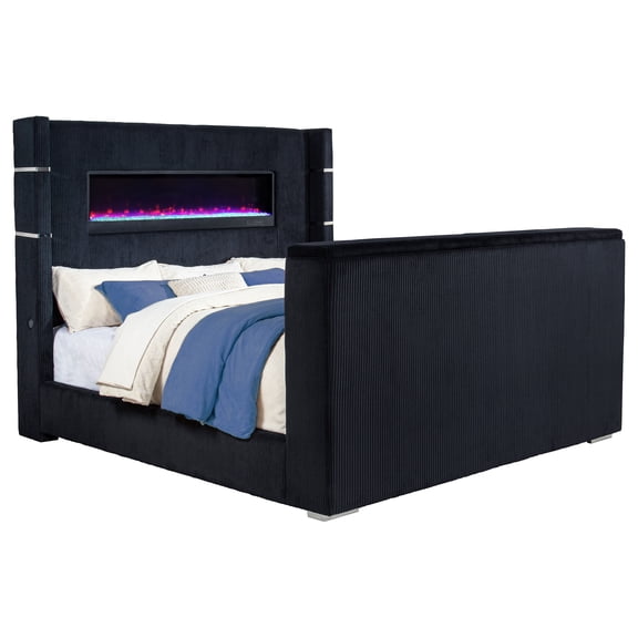 Tisdall Eastern King Flame Visualizer Wingback TV Bed Black