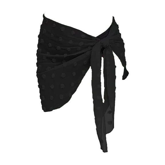 Tisoloow 2 Pieces Women Beach Sarongs Sheer Cover Ups Chiffon Bikini Wrap Skirt for Swimwear Ball Black One Size