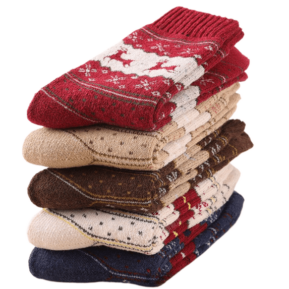 Tisoloow 5 Pairs Wool Socks for Women Men Thermal Socks Winter Thick Warm Hiking Cozy Crew Comfy Boot Socks Deer A One Size