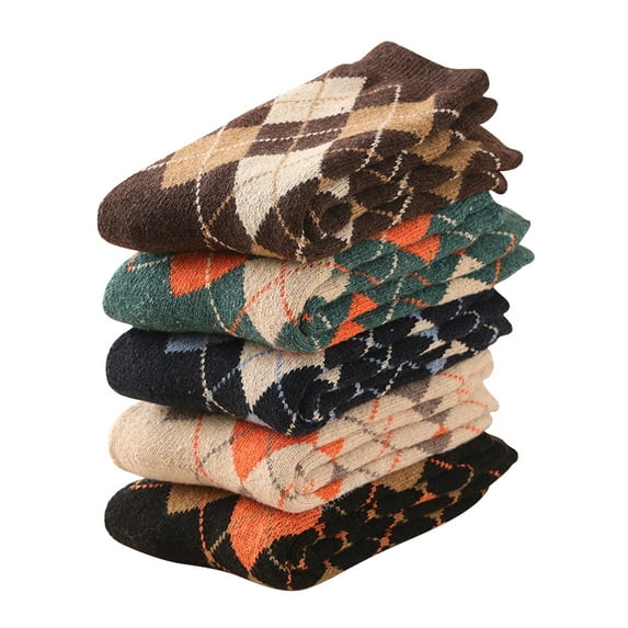 Tisoloow 5 Pairs Wool Socks for Women Men Thermal Socks Winter Thick Warm Hiking Cozy Crew Comfy Boot Socks Rhomboid One Size