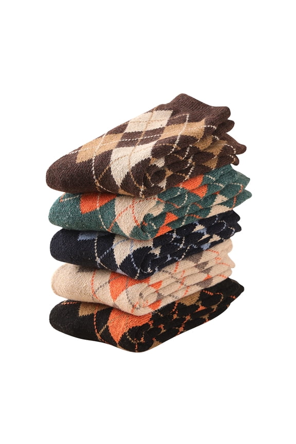 5 Pairs Wool Socks for Women Men Thermal Socks Winter Thick Warm Hiking Cozy Crew Comfy Boot Socks Rhomboid One Size