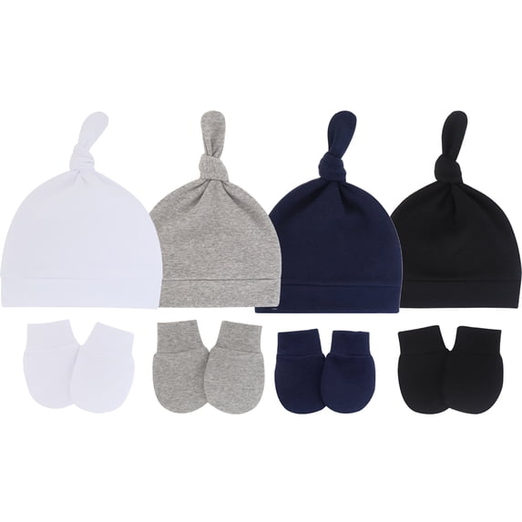 Tisoloow Baby Hats Mittens Newborn Hats for Baby Boys Grils Knotted Caps Cotton Unisex Infant Beanie Y Blcak&Navy&Grey&White One Size