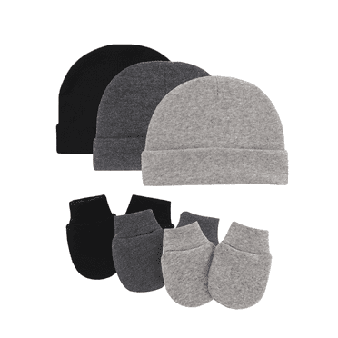 DRESHOW BQUBO Baby Newborn Hat & Mitten Sets - 4 Pack Soft Cotton Beanie With Scratch Mittens 0-6 Months