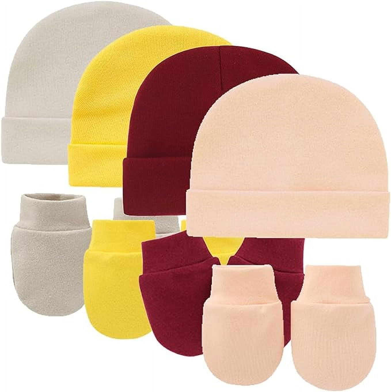 Tisoloow Baby Hats with Scratch Mittens Set Unisex Newborn Hospital