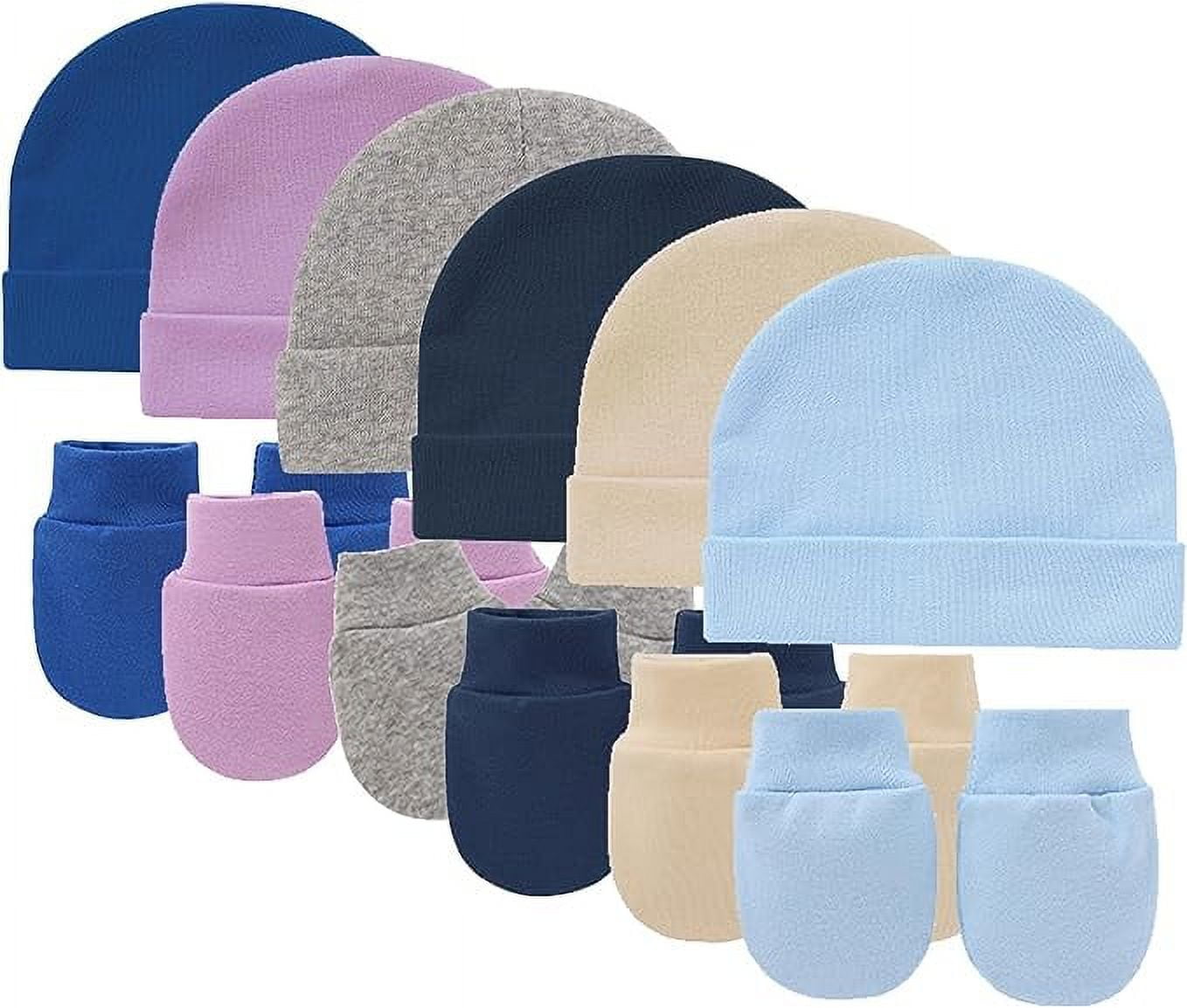 Tisoloow Baby Hats with Scratch Mittens Set Unisex Newborn Hospital