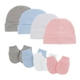 thumbnail image 1 of Tisoloow Baby Hats with Scratch Mittens Set Unisex Newborn Hospital Hats for Baby Boys Girls Cute Infant Beanie Caps Cotton Soft Baby Hat 0-6 Months C Light Grey&White&Light Blue&Pink One Size, 1 of 9