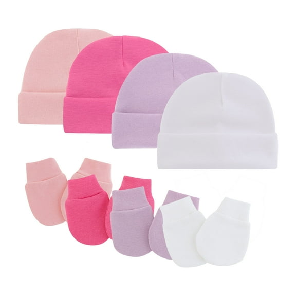 Tisoloow Baby Hats with Scratch Mittens Set Unisex Newborn Hospital Hats for Baby Boys Girls Cute Infant Beanie Caps Cotton Soft Baby Hat 0-6 Months C Rose&Pink&Purple&White One Size