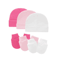 thumbnail image 1 of Tisoloow Baby Hats with Scratch Mittens Set Unisex Newborn Hospital Hats for Baby Boys Girls Cute Infant Beanie Caps Cotton Soft Baby Hat Rose&Pink&White One Size, 1 of 9